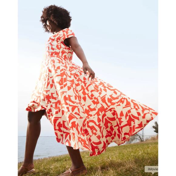 Universal Standard Orange Cream Geo Print Hi Low Skirt sz L (22-24) - Picture 2 of 10